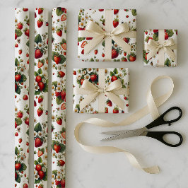 Aardbeien Bloemen Inpakpapier Bundel Set Vel