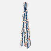 Aardbeien & Bloemen op Blauwe Strepen (2) Stropdas (Achterkant)