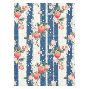 Aardbeien & Bloemen op Blauwe Strepen (2) Tafelkleed