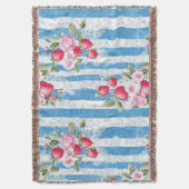 Aardbeien & Bloemen op Blue Stripes Deken (Voorkant Verticaal)