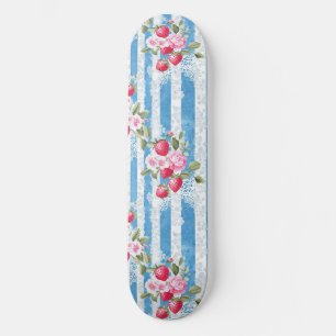  Aardbeien & Bloemen op Blue Stripes Persoonlijk Skateboard