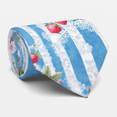 Aardbeien & Bloemen op Blue Stripes Stropdas (Opgerold)