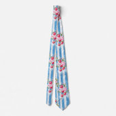 Aardbeien & Bloemen op Blue Stripes Stropdas (Achterkant)