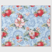 Aardbeien & Bloemen Patroon Cadeaupapier (Vlak)