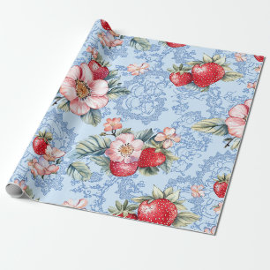 Aardbeien & Bloemen Patroon Cadeaupapier