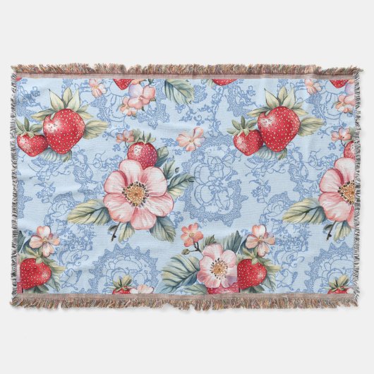 Aardbeien & Bloemen Patroon Deken (Voorkant)