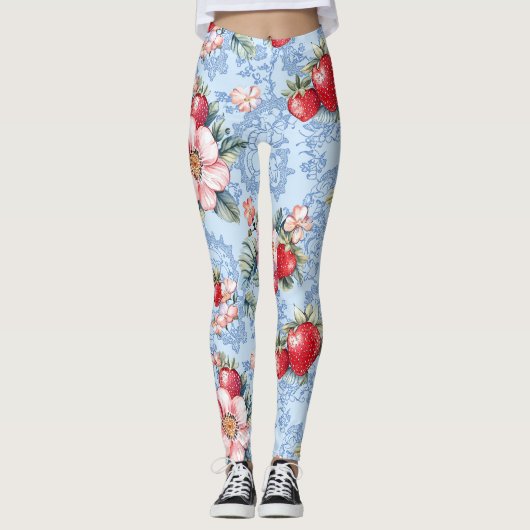 Aardbeien & Bloemen Patroon Leggings (Voorkant)