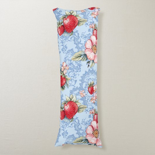 Aardbeien & Bloemen Patroon Lichaamskussen (Voorkant Verticaal)
