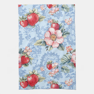 Aardbeien & Bloemen Patroon Theedoek