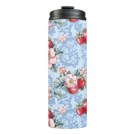 Aardbeien & Bloemen Patroon Thermosbeker (Voorkant)