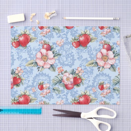 Aardbeien & Bloemen Patroon Tissuepapier (Craft)