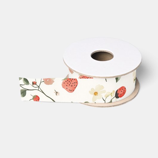 Aardbeien Bloemen Verjaardag Grosgrain Lint (Spoel)