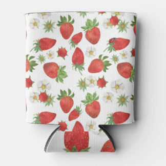 Aardbeien Bloemen: Waterverf Naadloze Kunst Blikjeskoeler