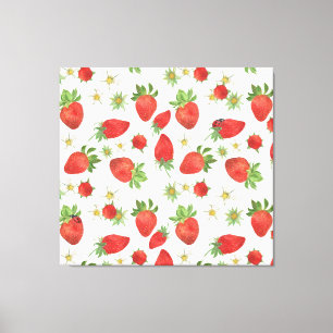 Aardbeien Bloemen: Waterverf Naadloze Kunst Canvas Afdruk
