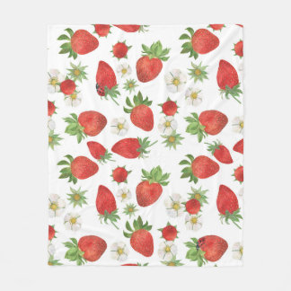 Aardbeien Bloemen: Waterverf Naadloze Kunst Fleece Deken