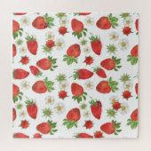 Aardbeien Bloemen: Waterverf Naadloze Kunst Legpuzzel (Horizontaal)