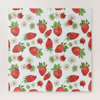 Aardbeien Bloemen: Waterverf Naadloze Kunst Legpuzzel