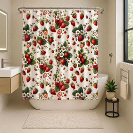 Aardbeien Bloemige Cottagecore Douchegordijn