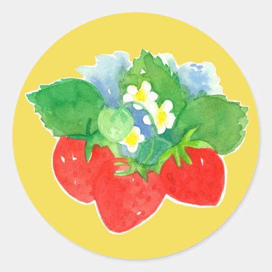 Aardbeien bloesems fruit Waterverf Ronde Sticker (Voorkant)
