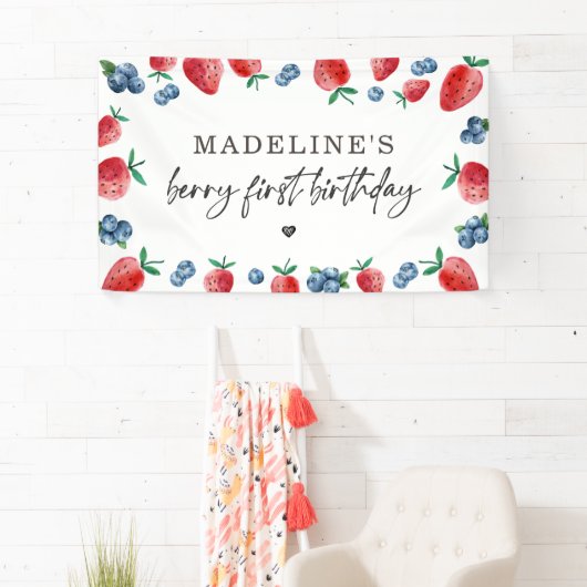 Aardbeien Blueberry Berry Sweet Birthday Backdrop Spandoek (Insitu)