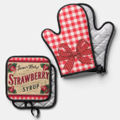 Aardbeien Boerderij Ovenwant & Pannenlap Set (Voorkant / Achterkant)