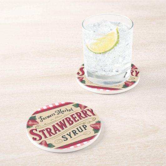 Aardbeien Boerderij Zandsteen Onderzetter (Zijkant)