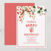 Aardbeien Boog Meisjes Eerste Verjaardag Kaart (Voorkant / Achterkant)