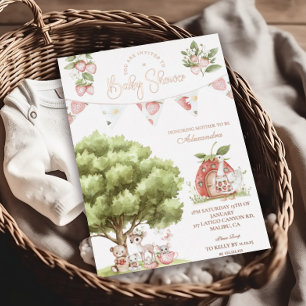 Aardbeien Bos Baby Shower Folie Uitnodiging