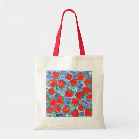 Aardbeien Bosbessen Bijen Waterverf Fruit Tote Bag (Voorkant)