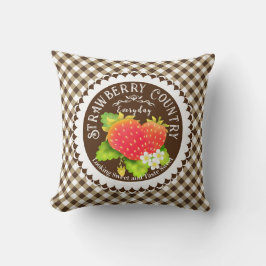 Aardbeien Bruine Gingham Worp Kussen