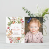 Aardbeien Bunny Berry Eerste 1e Verjaardag Foto Kaart (Staand voorkant)