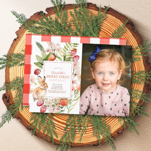 Aardbeien Bunny Berry Eerste 1e Verjaardag Foto Kaart