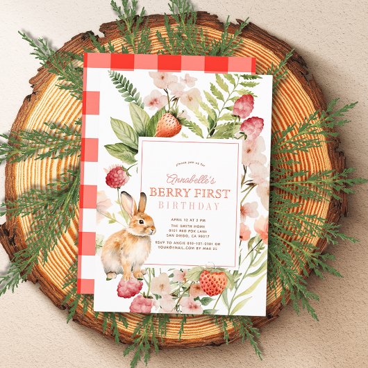 Aardbeien & Bunny Berry Eerste 1e Verjaardag Kaart