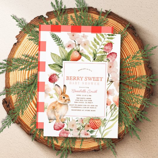 Aardbeien & Bunny Berry Sweet Girl Baby shower Kaart