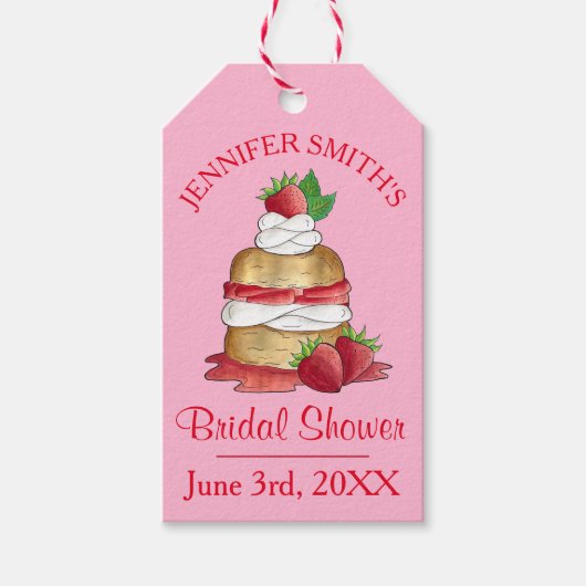 Aardbeien Cake Shortcake Bruids Bruiloft Verjaarda Cadeaulabel (Voorkant)