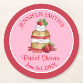 Aardbeien Cake Shortcake Bruids Bruiloft Verjaarda Ronde Kartonnen Onderzetter (Voorkant)