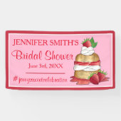 Aardbeien Cake Shortcake Bruids Bruiloft Verjaarda Spandoek (Horizontaal)