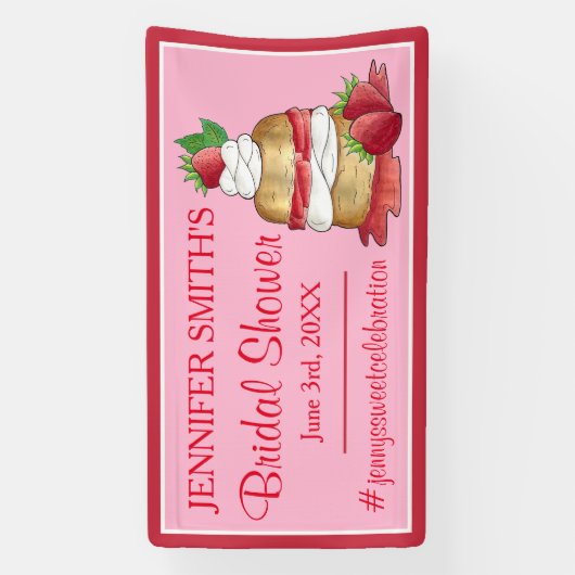 Aardbeien Cake Shortcake Bruidsdiner Verjaardag Spandoek (Verticaal)