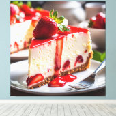 Aardbeien Cheesecake Canvas Afdruk (Insitu (Houten vloer))