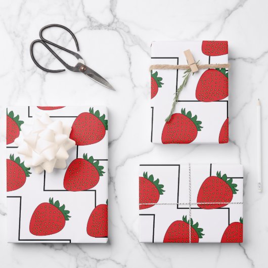 Aardbeien Chevron Strepen Inpakpapier Vel (Voorkant)