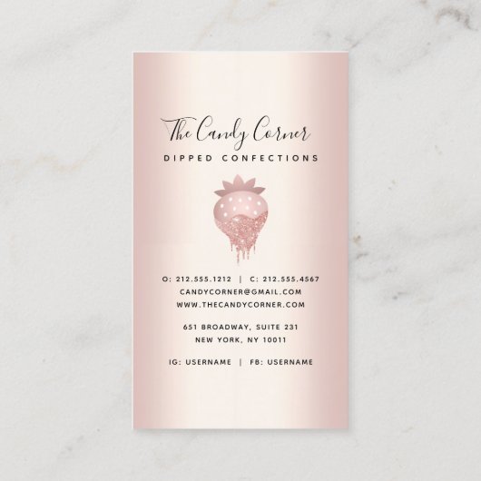 Aardbeien Chocolate Confection Roos Gold Drives Visitekaartje (Achterkant)