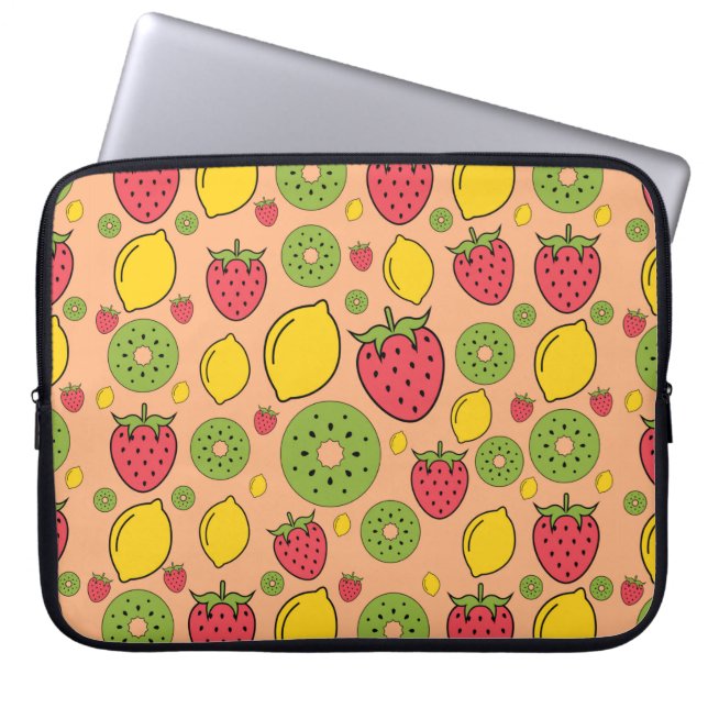 Aardbeien, citroenen en kiwi-vruchten, achtergrond laptop sleeve (Voorkant)