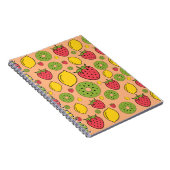 Aardbeien, citroenen en kiwi-vruchten, achtergrond notitieboek (Rechterzijde)