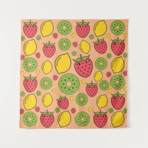 Aardbeien, citroenen en kiwi-vruchten, achtergrond wandkleed