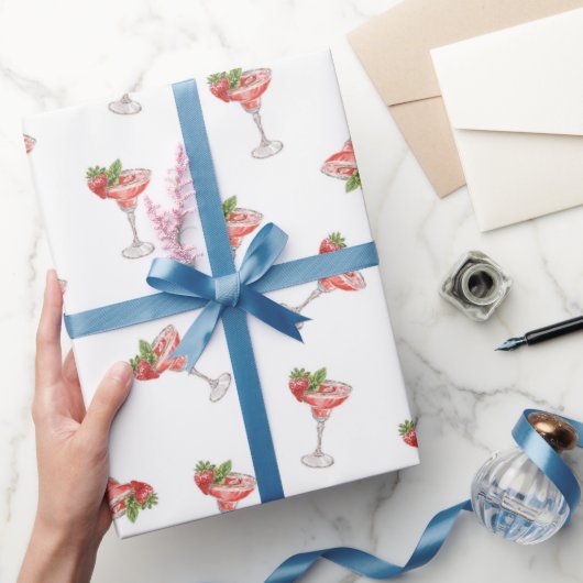 Aardbeien Cocktail Dranken Bruidsfeest Cadeaupapier (Geschenken)