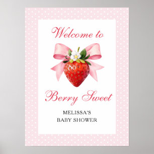 Aardbeien Coquette Roze Baby Shower Welkom Poster