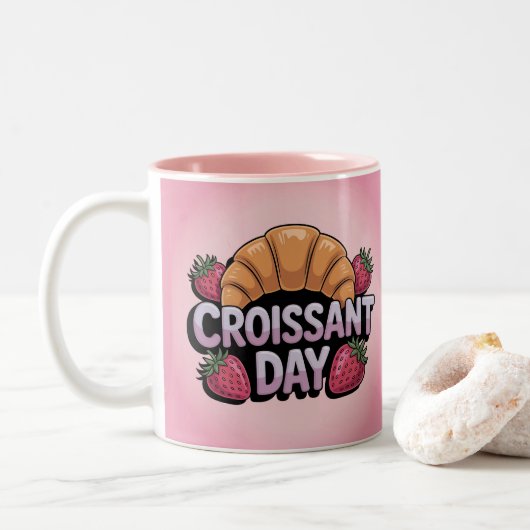 Aardbeien Croissant Dag Roze Mok (Met donut)