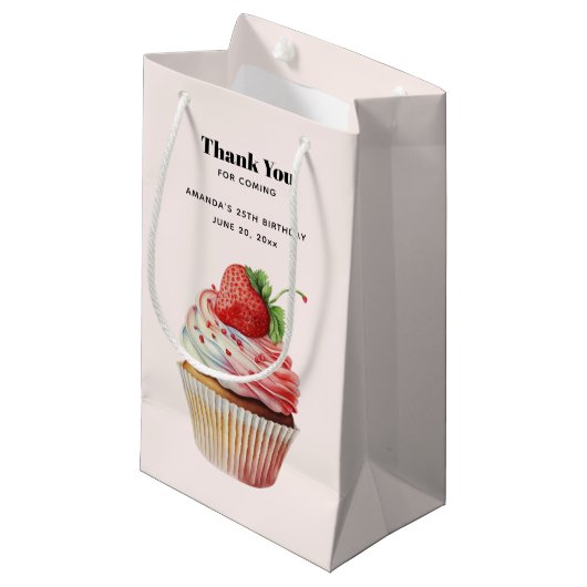 Aardbeien Cupcake Zoete Dessert Bedankt Klein Cadeauzakje (Voorkant Gekanteld)