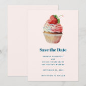 Aardbeien Cupcake Zoete Dessert Bruiloft Save The Date (Voorkant / Achterkant)