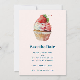 Aardbeien Cupcake Zoete Dessert Bruiloft Save The Date